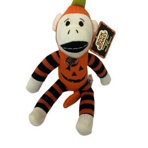 Dan Dee Halloween Pumpkin Squeeze Me Sock Monkey With Tags